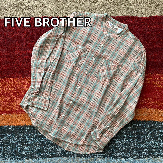 FIVE BROTHER ファイブブラザー チェックシャツ ノーカラーシャツ Lの