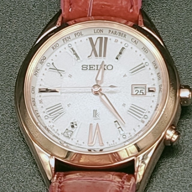 【大放出セール】 SEIKO - セイコールキア レディダイヤ SSQV042 ソーラー電波 チタン 革バンド 腕時計