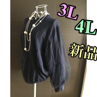 3L   ネイビー★レース、プルオーバー　大きいサイズ(ニット/セーター)