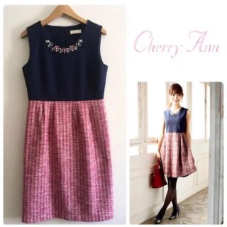 チェリーアン(cherry Ann)の【美品】cherryAnnチェリーアン❤️ビジュー付きツイードワンピ(ひざ丈ワンピース)