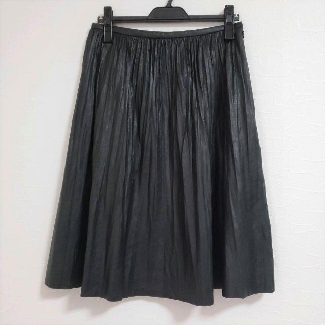 Sensounico(センソユニコ)のUSED センソユニコ ラフスクク ブラックフェイクレザースカート レディースのスカート(ひざ丈スカート)の商品写真