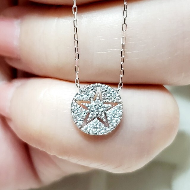 STAR JEWELRY(スタージュエリー)のスタージュエリー K10WG 星 ダイヤ ネックレス スター K10 10K レディースのアクセサリー(ネックレス)の商品写真