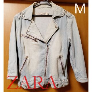 ザラ(ZARA)の値下げ‼️【ZARA】デニム　クロップド　ライダースジャケット　Mサイズ(ライダースジャケット)