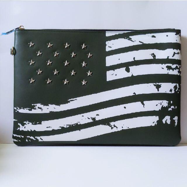 星型スタッズ付き　アメリカ国旗　クラッチバッグ　《グリーン　緑　GREEN》 メンズのバッグ(セカンドバッグ/クラッチバッグ)の商品写真