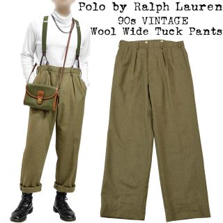 ポロラルフローレン(POLO RALPH LAUREN)の★美品★Ralph Lauren★ラルフローレン★ウール ワイドパンツ★カーキ★(ワークパンツ/カーゴパンツ)