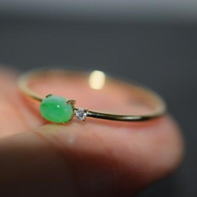 10 現品 天然 緑 本翡翠 リング k18金 指輪 ダイヤモンド 20.0号 レディースのアクセサリー(リング(指輪))の商品写真
