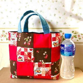 ハンドメイド　トートバッグ　パッチワーク　レッド(バッグ)