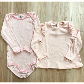 プチバトー(PETIT BATEAU)の新品２枚セット★プチバトー 長袖カットソー ロンパース 肌着(Tシャツ/カットソー)