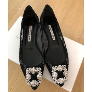 マノロブラニク(MANOLO BLAHNIK)の超美品！マノロブラニク ハンギシフラット レース ブラック(バレエシューズ)