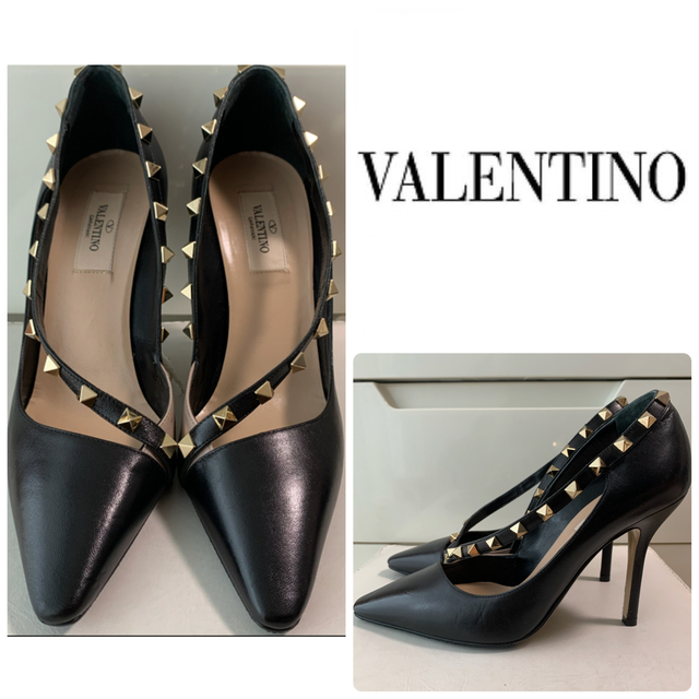 VALENTINO ブラックレザー　スタッズ　パンプス