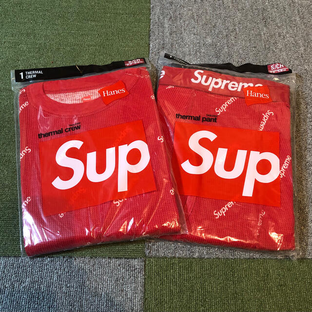 Supreme Hanes Thermal Crew & Pant Sサイズ 赤