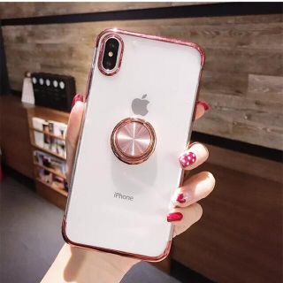 ローズ iPhoneX / XS リング付き TPU クリア ソフトケース(iPhoneケース)