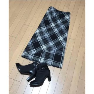 ロングスカート チェック 黒 白 チェックスカート ブラック(ロングスカート)
