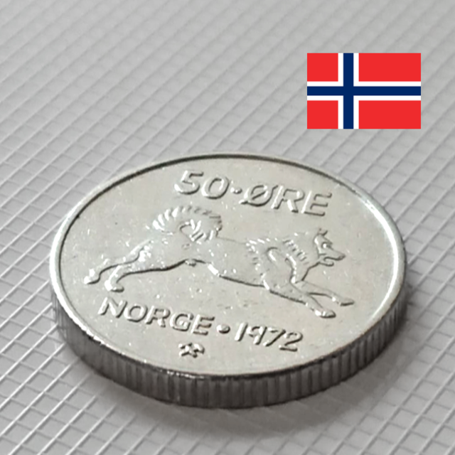 ノルウェー 硬貨 50オーレ 犬 １枚 エンタメ/ホビーの美術品/アンティーク(貨幣)の商品写真