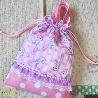 ステラルーⅢ♡リボン レース柄∗*♡フリル&フラワー♡体操服袋/お着替え袋(外出用品)