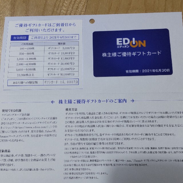 エディオン　株主優待　7,000円分　期限:2023年6月