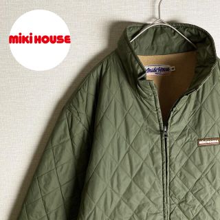 ミキハウス(mikihouse)の【MiKiHOUSE 長袖ダウンジャケット　薄生地　カーキカラー　ワンポイント】(ダウンジャケット)