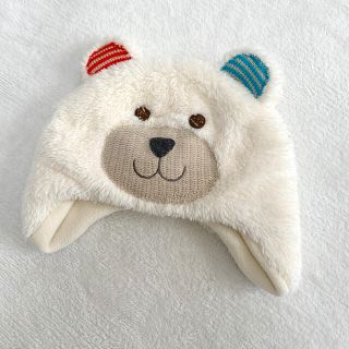 ミキハウス(mikihouse)の帽子　ふわふわ　赤ちゃん　ミキハウス　くま　白　美品(帽子)