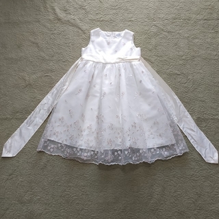 キャサリンコテージ(Catherine Cottage)の子供ドレス ホワイト 花刺繍オーガンジー 130cm(ドレス/フォーマル)