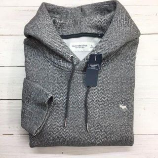 アバクロンビーアンドフィッチ(Abercrombie&Fitch)の新品【メンズS】★アバクロ★ヘリンボーン柄鹿ロゴ厚手パーカー/グレー(パーカー)