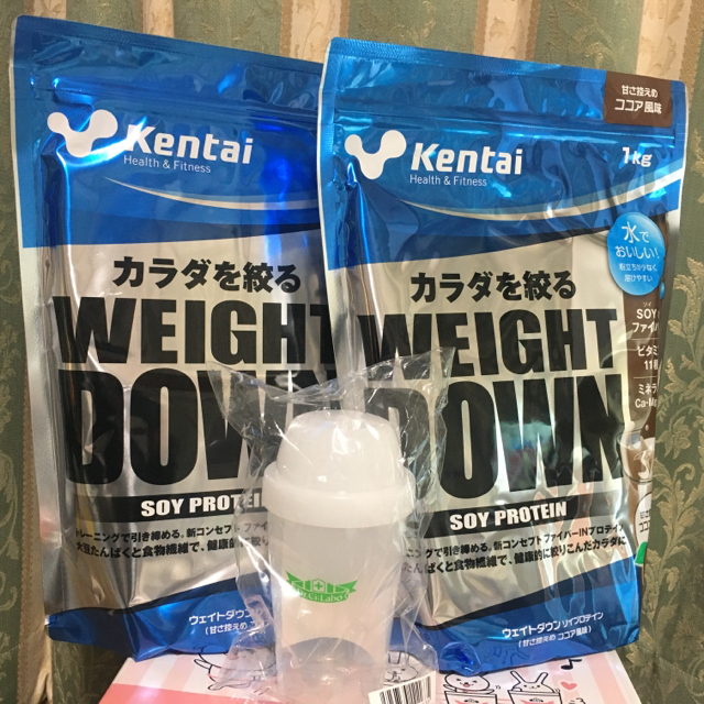 Kentai シェイカー付 ウェイトダウン ソイプロテイン ココア味 1kgx2
