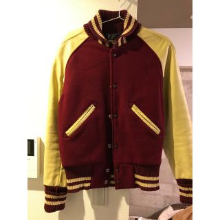 ビームス(BEAMS)の良品　スクーカム　スタジャン　34 切り替えレザー　紅　白レザー(スタジャン)