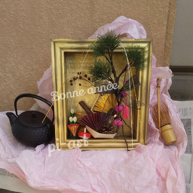 （参考）シャビーゴールド木箱お正月 ハンドメイドのフラワー/ガーデン(その他)の商品写真