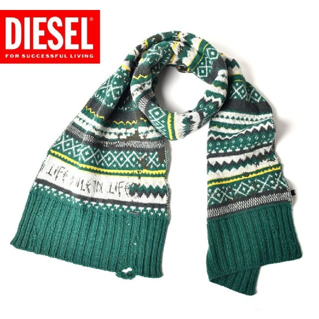 DIESEL(ディーゼル)のDIESEL ディーゼル  男女兼用 ダメージ風 ウール混 ニットマフラー レディースのファッション小物(マフラー/ショール)の商品写真