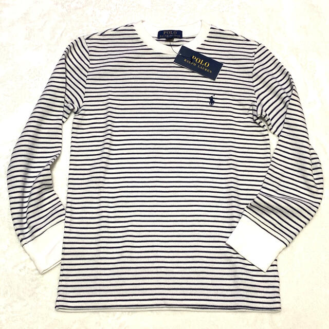 POLO RALPH LAUREN(ポロラルフローレン)のボーイズS/140 新品 ストライプ ワッフル ロングスリーブ T / ホワイト キッズ/ベビー/マタニティのキッズ服男の子用(90cm~)(Tシャツ/カットソー)の商品写真