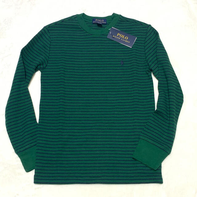 POLO RALPH LAUREN(ポロラルフローレン)のボーイズM/150 新品 ストライプ ワッフル ロングスリーブ T / グリーン キッズ/ベビー/マタニティのキッズ服男の子用(90cm~)(Tシャツ/カットソー)の商品写真