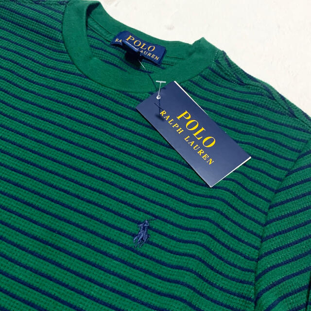 POLO RALPH LAUREN(ポロラルフローレン)のボーイズM/150 新品 ストライプ ワッフル ロングスリーブ T / グリーン キッズ/ベビー/マタニティのキッズ服男の子用(90cm~)(Tシャツ/カットソー)の商品写真