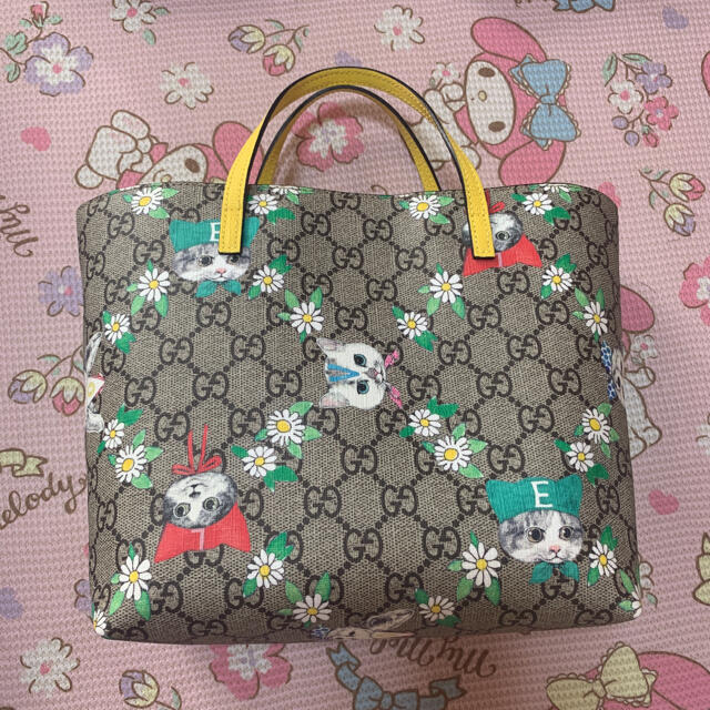 訳あり Gucci GGスプリームキャンバス チルドレン ミニトート 猫