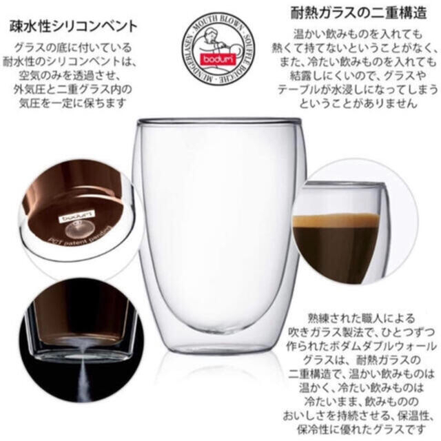 専用 bodum ボダム 耐熱ガラス マグカップ コースター付き セット 新品