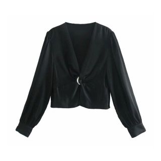 ザラ(ZARA)の❄️冬新作☃️3063◆black サテン風 ブラウス(シャツ/ブラウス(長袖/七分))