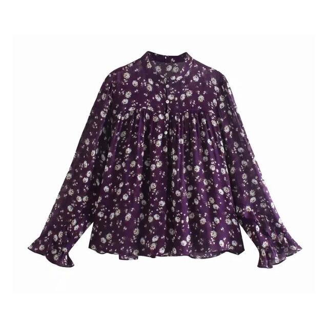 ZARA(ザラ)の❄️冬新作☃️3083◆purple 花柄 ブラウス レディースのトップス(シャツ/ブラウス(長袖/七分))の商品写真