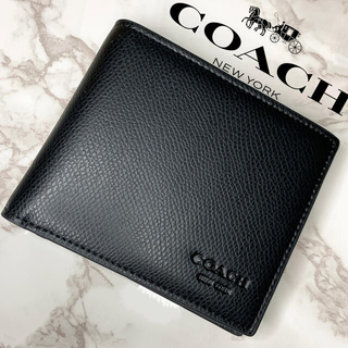コーチ(COACH)の【再値下げ】コーチ　coach 折り財布　メンズ　パスケース　無地　黒(折り財布)