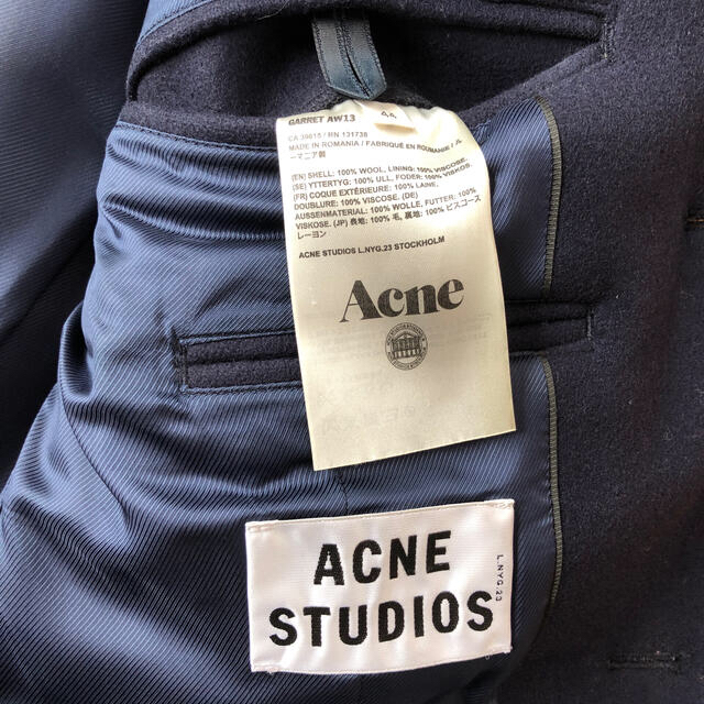 ACNE(アクネ)の定価￥86,900 Garret コート 濃紺/44 ACNE アクネコート　 メンズのジャケット/アウター(チェスターコート)の商品写真
