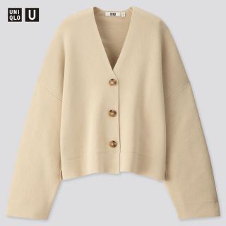 ユニクロ(UNIQLO)のUNIQLO  U ミラノリブショートVネックカーディガン ナチュラルXS(カーディガン)