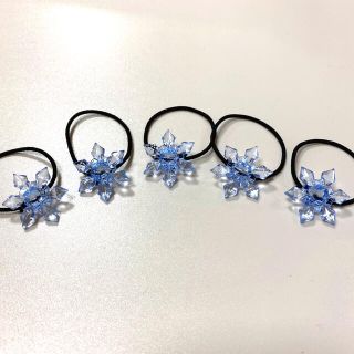 【ブルー】*雪の結晶ヘアゴム*5個セット*送料無料*(ヘアアクセサリー)