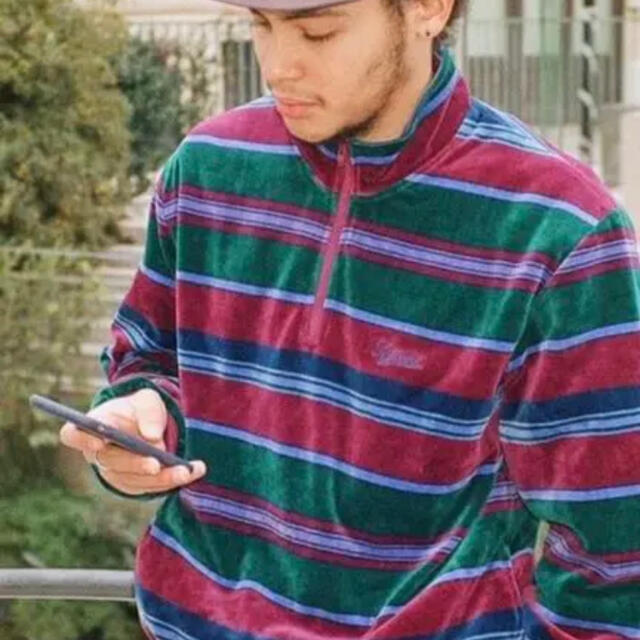 Supreme Stripe Velour Half Zip Pullover