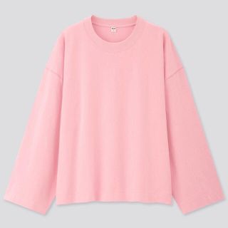 ユニクロ(UNIQLO)のコットンオーバーサイズワイドスリーブＴ ピンク(Tシャツ(長袖/七分))