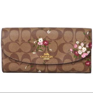 コーチ(COACH)のCOACH コーチ  長財布 花柄 シグネチャー 中ピンク(財布)