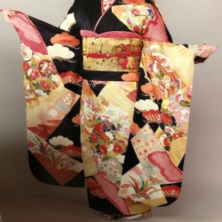 ❗️美品 振袖全身セット黒×金  (振袖)