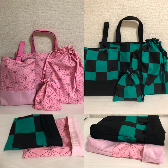 受注生産 選べる上履き袋＆手提げ ハンドメイド ハンドメイドのキッズ/ベビー(バッグ/レッスンバッグ)の商品写真