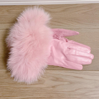 手袋　ピンク　リアルファー　韓国(手袋)
