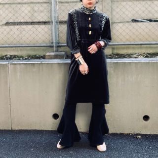 アメリヴィンテージ(Ameri VINTAGE)のLeopard switching ribbon dress ワンピース古着(ひざ丈ワンピース)