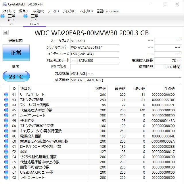 WD Caviar Green 2TB x 2台 合計4TB 1