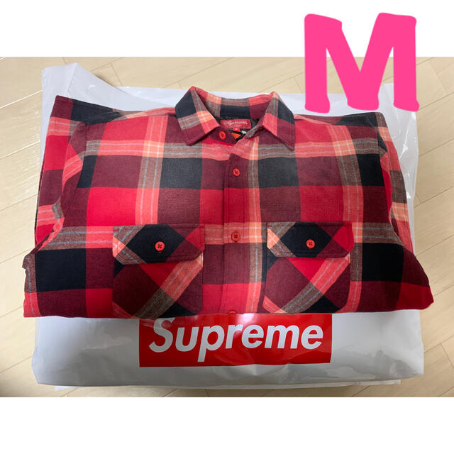 supreme quilted flannel shirts M 赤 REDM購入先