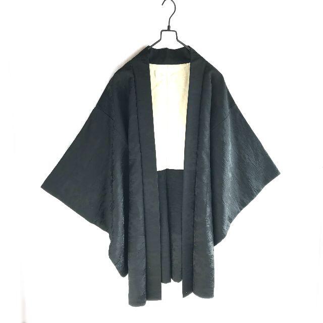 黒 羽織 風景柄 織り柄 着物 和 羽織り 和物 ヴィンテージ アンティーク