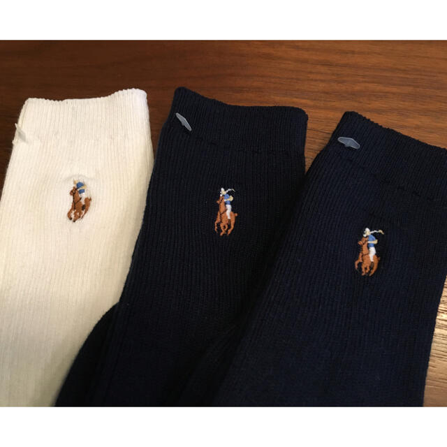 Ralph Lauren(ラルフローレン)の新品ラルフローレンハイソックス3足(白紺紺)14-16㎝お受験　通園靴下　キッズ キッズ/ベビー/マタニティのこども用ファッション小物(靴下/タイツ)の商品写真